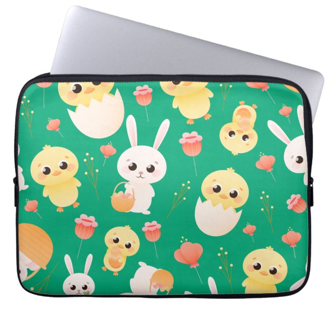 Cute Easter Chicks & Bunnies Seamless Pattern  Laptop Sleeve (Front)