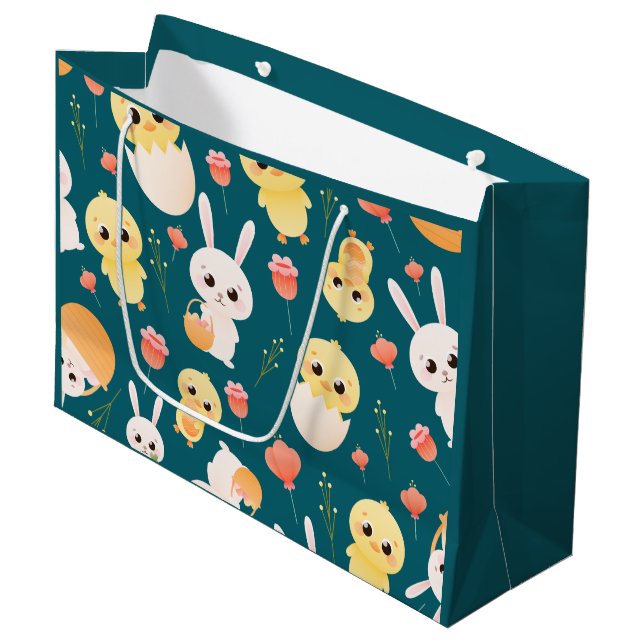 Cute Easter Chicks & Bunnies Seamless Pattern  Large Gift Bag (Front Angled)