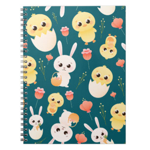 Cute Easter Chicks & Bunnies Seamless Pattern Notebook