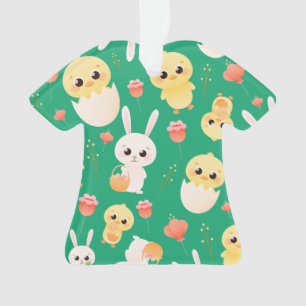 Cute Easter Chicks & Bunnies Seamless Pattern  Orn Ornament