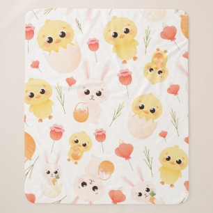 Cute Easter Chicks & Bunnies Seamless Pattern Sherpa Blanket