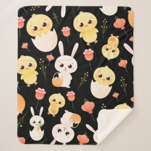 Cute Easter Chicks & Bunnies Seamless Pattern  Sherpa Blanket