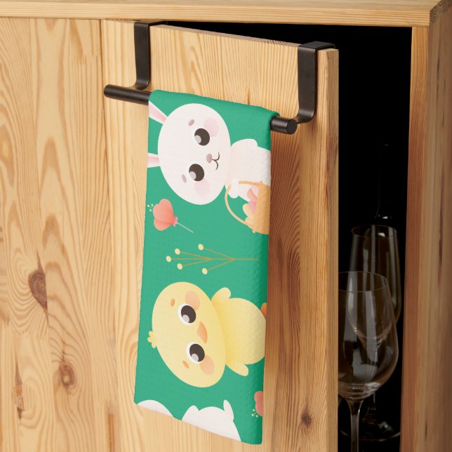 Cute Easter Chicks & Bunnies Seamless Pattern  Tea Towel (Thirds Fold)