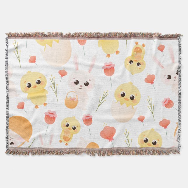Cute Easter Chicks & Bunnies Seamless Pattern  Throw Blanket (Front)