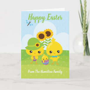 Cute Easter Chicks - Family Themed Personalised Holiday Card