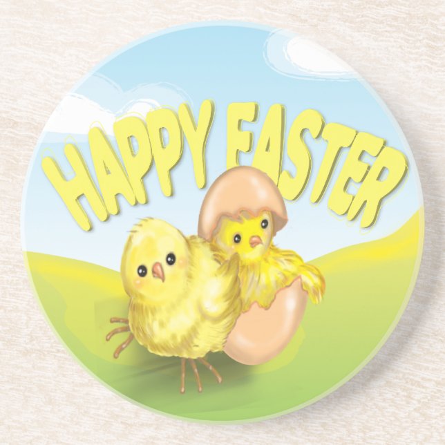 Cute Easter Chicks Happy Easter Coaster (Front)