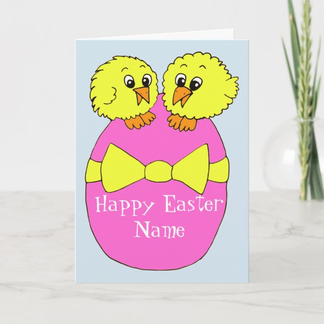 Cute Easter Chicks on Egg Card (Front)