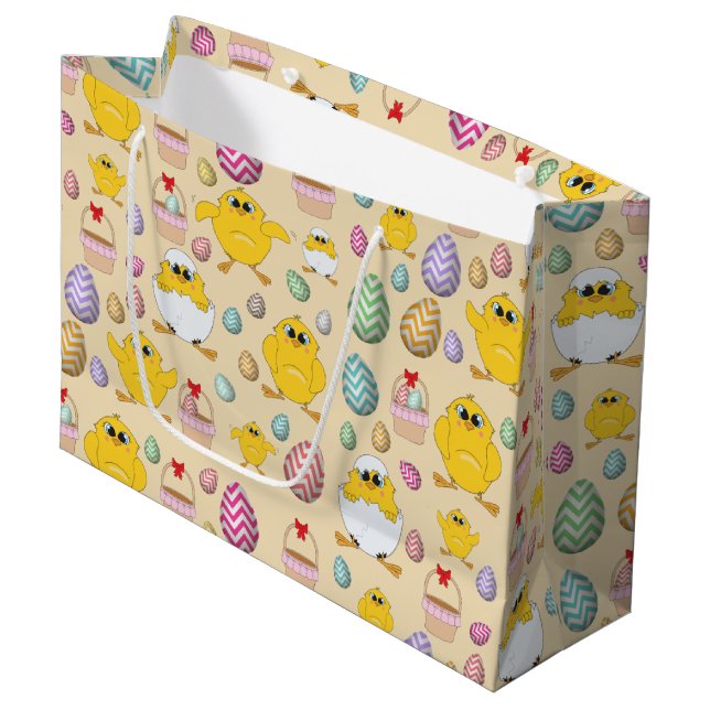 Cute Easter Chicks Pattern  Large Gift Bag (Front Angled)