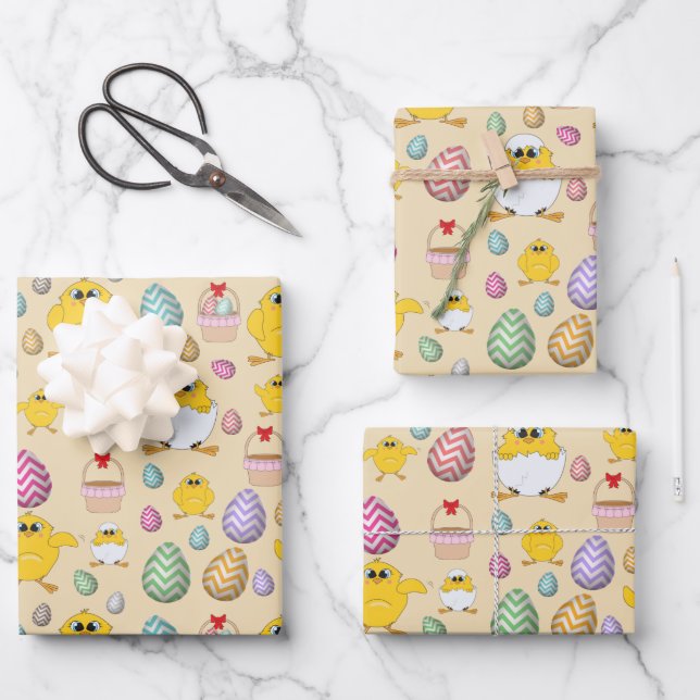 Cute Easter Chicks Pattern Wrapping Paper Sheet (Front)