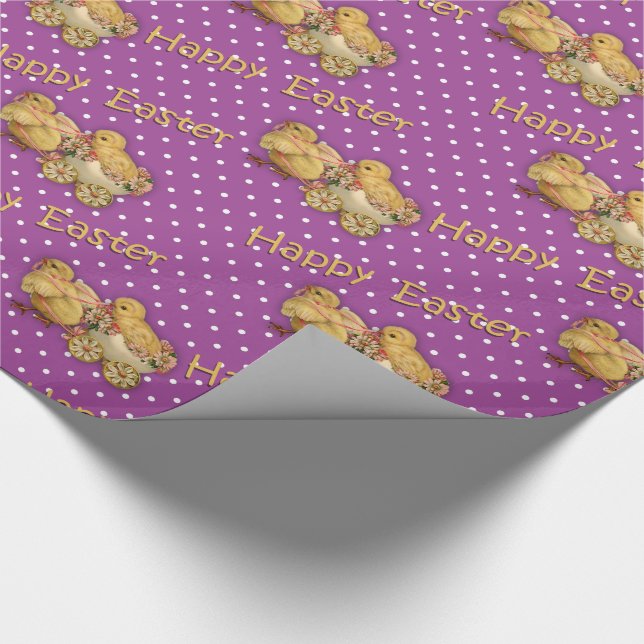 Cute Easter Chicks Purple Easter Wrapping Paper (Corner)