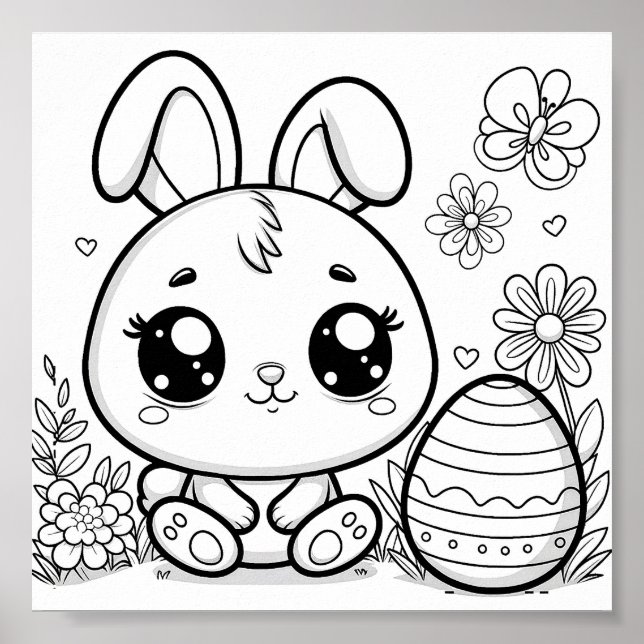 Cute Easter Colouring Pages For Kids Poster (Front)