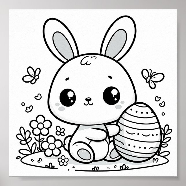 Cute Easter Colouring Pages For Kids Poster (Front)