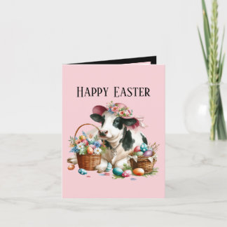 Cute Easter cow add message Holiday Card