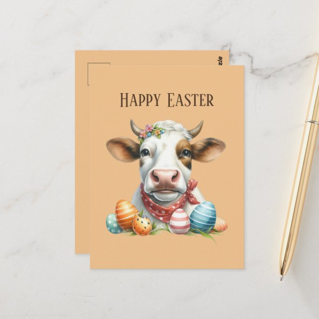 Cute Easter cow add text  Postcard (Front/Back In Situ)