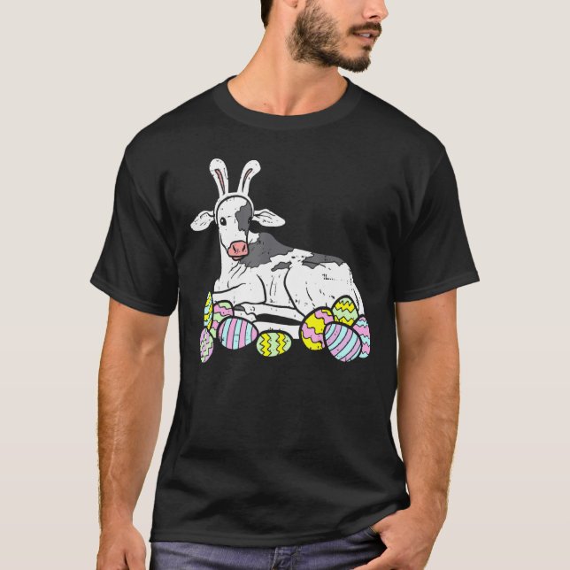 Cute Easter Cow  Easter Eggs T-Shirt (Front)