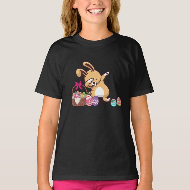 Cute Easter Dabbing Bunny Rabbit With Easter Eggs  T-Shirt (Front)