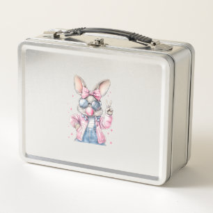Cute Easter Day Bunny Blowing Bubble Rabbit Women  Metal Lunch Box