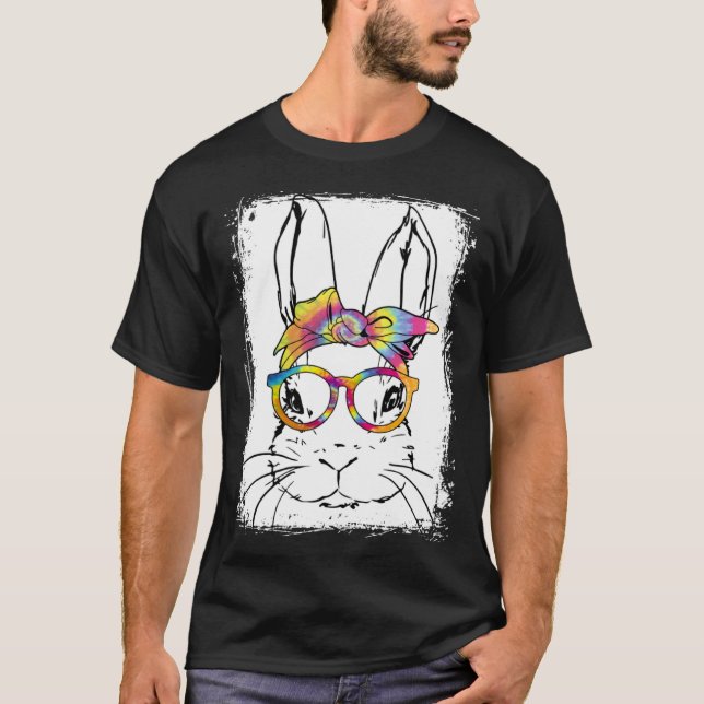 Cute Easter Day  Bunny Face Tie Dye Glasses Women  T-Shirt (Front)