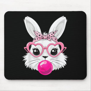 Cute Easter Day Bunny Face With Bandanna Heart Gle Mouse Mat