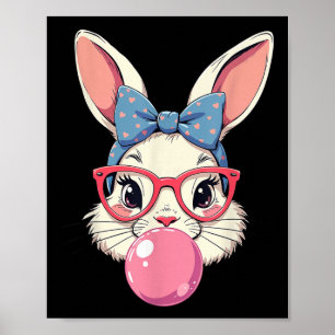 Cute Easter Day Bunny Face With Bandanna Heart Gle Poster