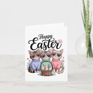 Cute Easter Day Cat Bunny Ears Eggs Graphic Men Wo Card