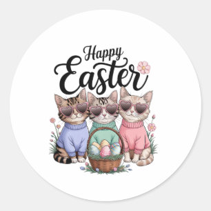 Cute Easter Day Cat Bunny Ears Eggs Graphic Men Wo Classic Round Sticker