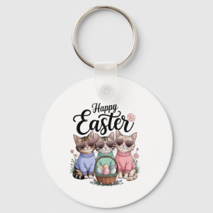 Cute Easter Day Cat Bunny Ears Eggs Graphic Men Wo Key Ring