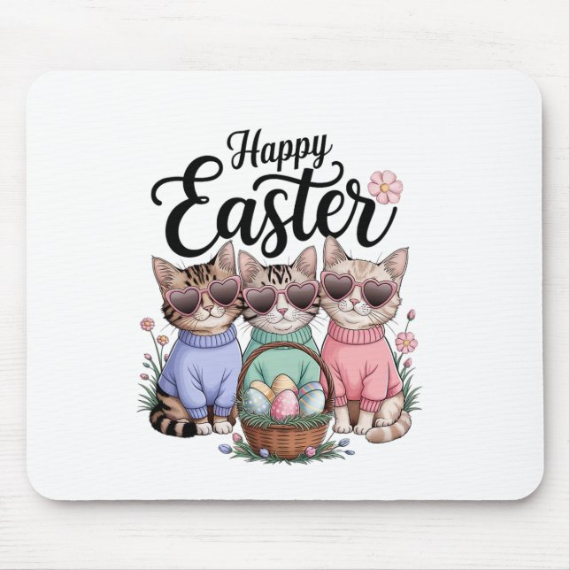 Cute Easter Day Cat Bunny Ears Eggs Graphic Men Wo Mouse Mat (Front)