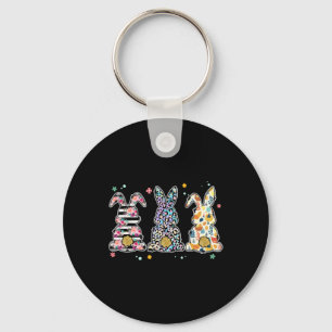 Cute Easter Day Leopard Bunny Floral Happy Easter Key Ring