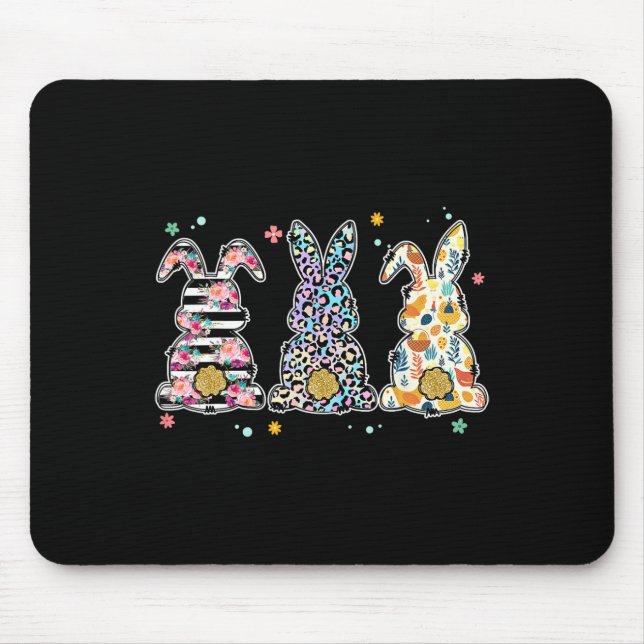 Cute Easter Day Leopard Bunny Floral Happy Easter  Mouse Mat (Front)