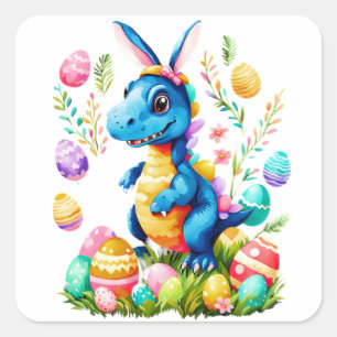 Cute easter dinosaur wearing bunny ears square sticker