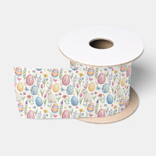 Cute Easter Egg and Spring Bunny Illustration Satin Ribbon