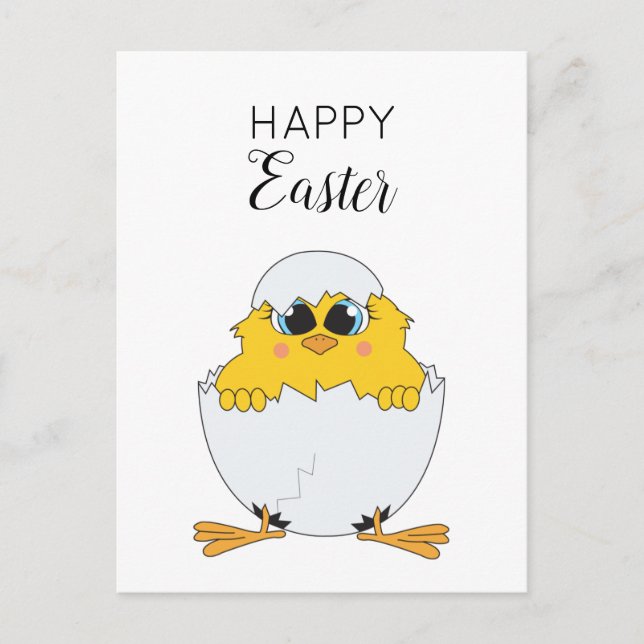 Cute Easter Egg & Chick Happy Easter  Holiday Postcard (Front)