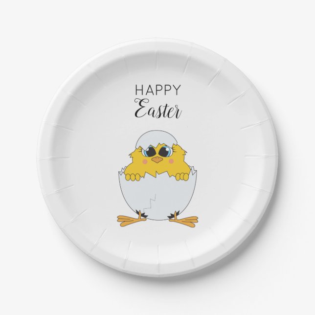 Cute Easter Egg & Chick Happy Easter Paper Plate (Front)