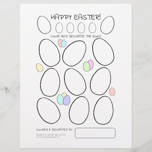 Cute Easter Egg Colouring Page w/ Patterned Back (Front)
