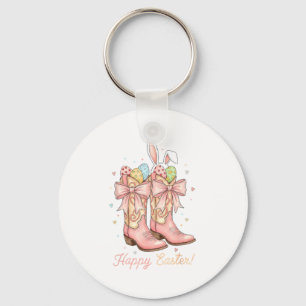Cute Easter Egg Howdy Western Cowboy Boots Bunny C Key Ring