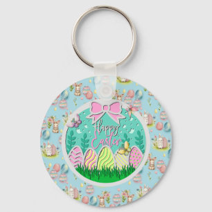 Cute Easter Egg Hunt and Colorful Butterflies Key Ring
