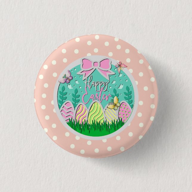 Cute Easter Egg Hunt and Colourful Butterflies 3 Cm Round Badge (Front)