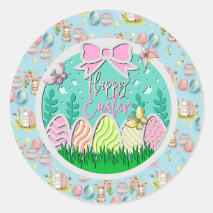 Cute Easter Egg Hunt and Colourful Butterflies Classic Round Sticker