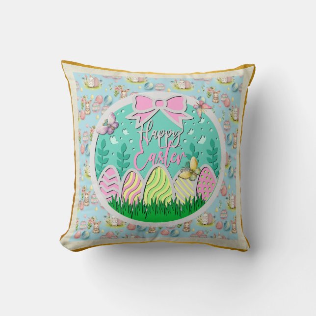Cute Easter Egg Hunt and Colourful Butterflies Cushion (Front)