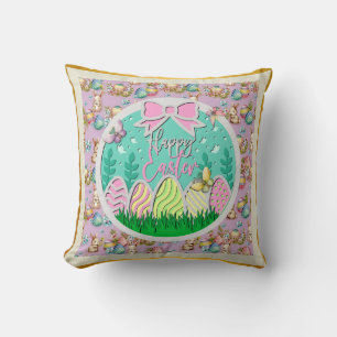 Cute Easter Egg Hunt and Colourful Butterflies Cushion