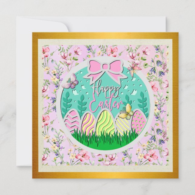 Cute Easter Egg Hunt and Colourful Butterflies Invitation (Front)