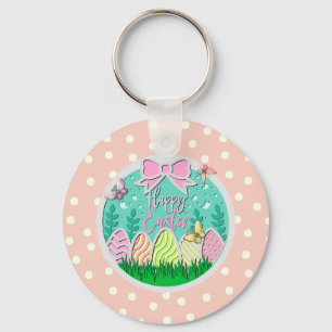 Cute Easter Egg Hunt and Colourful Butterflies Key Key Ring