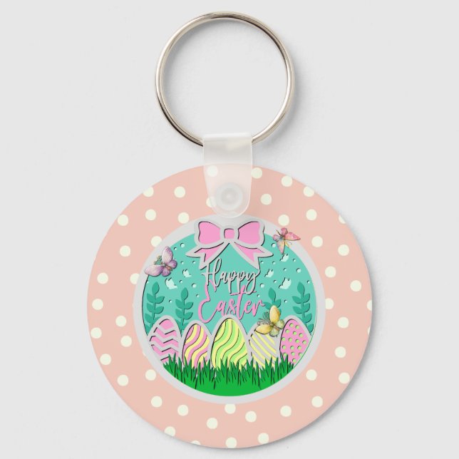 Cute Easter Egg Hunt and Colourful Butterflies Key Key Ring (Front)