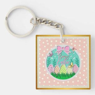 Cute Easter Egg Hunt and Colourful Butterflies Key Ring