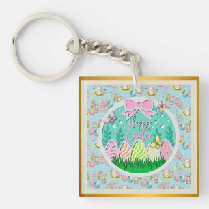 Cute Easter Egg Hunt and Colourful Butterflies Key Ring