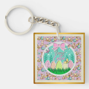 Cute Easter Egg Hunt and Colourful Butterflies Key Ring
