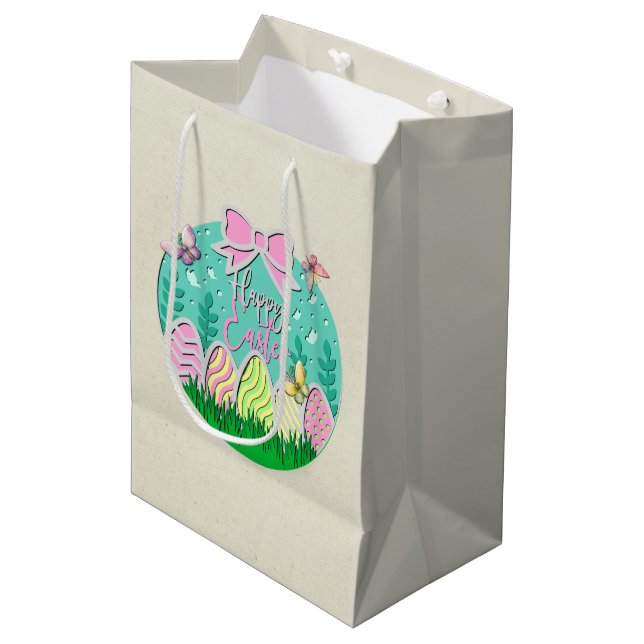 Cute Easter Egg Hunt and Colourful Butterflies Medium Gift Bag (Front Angled)
