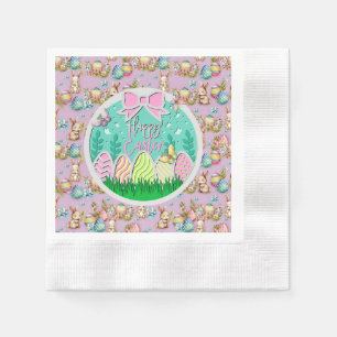 Cute Easter Egg Hunt and Colourful Butterflies Napkin