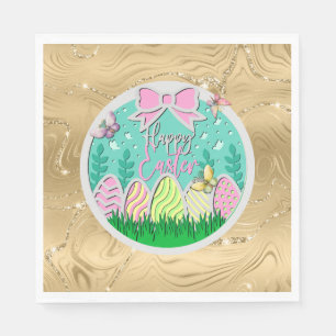 Cute Easter Egg Hunt and Colourful Butterflies Napkin